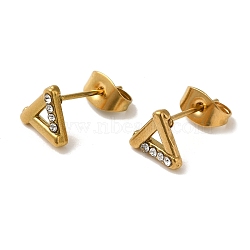 304 Stainless Steel Crystal Rhinestone Stud Earrings for Women, Golden, Triangle, 8x8mm(EJEW-C094-01H-G)
