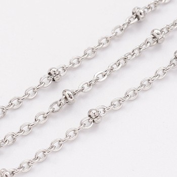 Tarnish Resistant 304 Stainless Steel Cable Chains, Soldered, Satellite Chains, with Spool, with Rondelle Beads, Stainless Steel Color, 1.5mm, about 65.61 Feet(20m)/roll