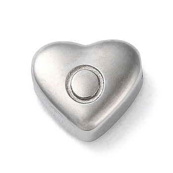 201 Stainless Steel Beads, Stainless Steel Color, Heart, Letter O, 7x8x3.5mm, Hole: 1.5mm