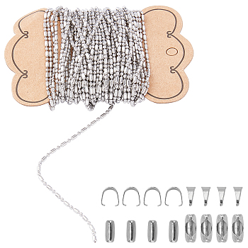 DIY 304 Stainless Steel Necklace Making Kits, Including Ball Chains & Ball Chain Connectors & Snap on Bails, Stainless Steel Color, Ball Chain: 4x2mm, 10m/set