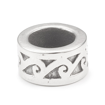 304 Stainless Steel European Beads, Large Hole Beads, Column, Antique Silver, 12.5x7mm, Hole: 8.3mm