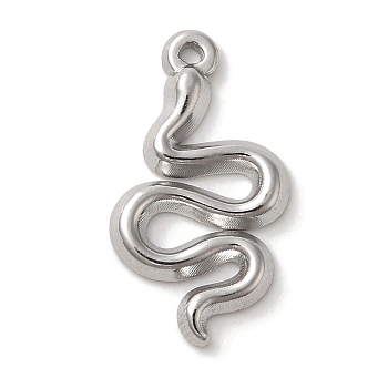 304 Stainless Steel Pendants, Snake Charm, Stainless Steel Color, 20x11x2mm, Hole: 1.1mm