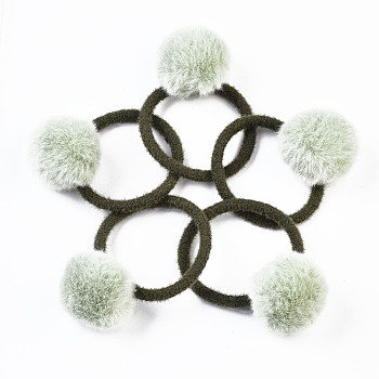 Imitation Wool Girls Hair Accessories, Ponytail Holder, Elastic Hair Ties, with Faux Mink Fur Ball, Light Green, 45~48mm