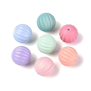 Opaque ABS Plastic Beads,  Pumpkin Round Beads, Rainbow Plated, Mixed Color, 15~15.5mm, Hole: 2mm