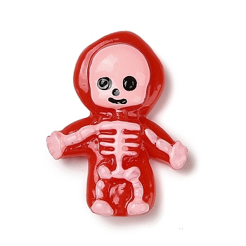 Skeleton Halloween Opaque Resin Decoden Cabochons, Halloween Jewelry Craft, Red, 33.5x25x9mm