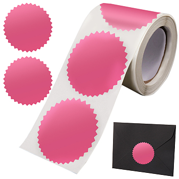 Paper Self-Adhesive Serrated Edge Awards Blank Stickers, for Embosser Stamp Sealing Blank Certificate Stickers, Camellia, 50x50mm, about 250pcs/roll