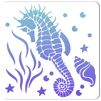PET Plastic Drawing Painting Stencils Templates, Square, Creamy White, Sea Horse Pattern, 30x30cm