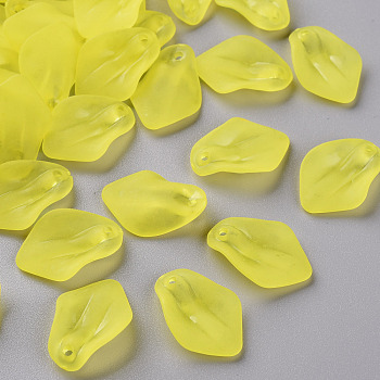 Transparent Frosted Acrylic Pendants, Petaline, Yellow, 24x17x4mm, Hole: 1.8mm