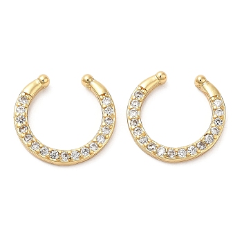 Rack Plating Brass Cuff Earrings with Rhinestone, Lead Free & Cadmium Free, Real 18K Gold Plated, 14x15x2mm