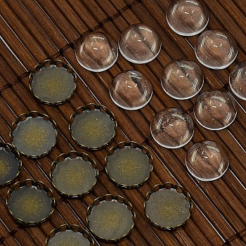 9.5~10mm Clear Domed Glass Cabochon Cover for Flat Round DIY Photo Brass Cabochon Making, Cadmium Free & Nickel Free & Lead Free, Antique Bronze, Cabochon Settings: 11mm, Tray: 10mm
