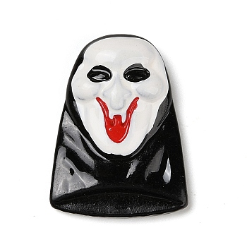 Ghost Mask Halloween Opaque Resin Decoden Cabochons, Halloween Jewelry Craft, Black, 32.5x24x7.5mm