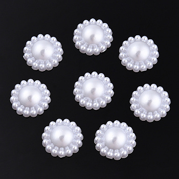 ABS Plastic Imitation Pearl Cabochons, Flower, White, 12x4.5mm, about 1000pcs/bag