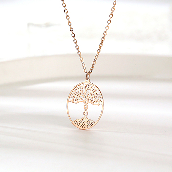Elegant Stainless Steel Hollow Life Tree Pendant for Women's Daily Wear.
