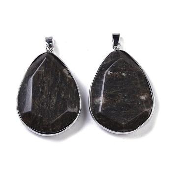 Natural Labradorite Pendants, Faceted Teardrop Charms, with Platinum Plated Brass Findings, 46x32x10.5mm, Hole: 7.5x4.5mm
