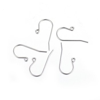 316 Stainless Steel Earring Hooks, Ear Wire, with Horizontal Loop, Stainless Steel Color, 16x27x0.8mm, Hole: 2mm, 20 Gauge, Pin: 0.8mm