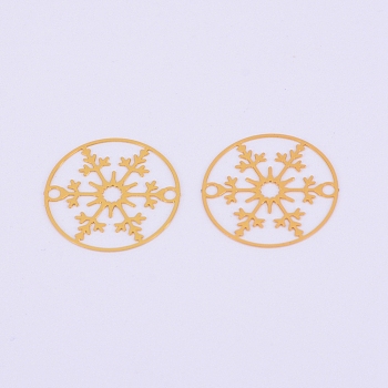Brass Filigree Joiners Links, Flat Round with Snowflake, Golden, 20x0.2mm, Hole: 1.6mm