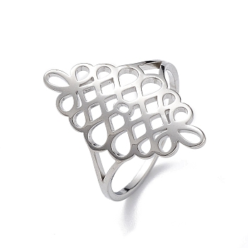 Hollow Out Chinese Knot 304 Stainless Steel Finger Ring for Women, Stainless Steel Color, Inner Diameter: 17mm