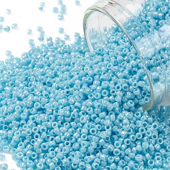 TOHO Round Seed Beads, Japanese Seed Beads, (403) Opaque AB Blue Turquoise, 15/0, 1.5mm, Hole: 0.7mm, about 15000pcs/50g