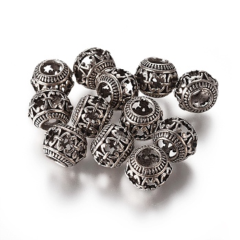 Tibetan Style European Beads, Rondelle, Antique Silver, 11x9mm, Hole: 4.5mm