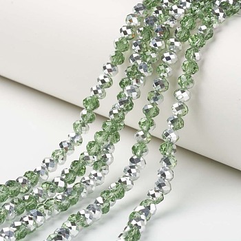 Electroplate Transparent Glass Beads Strands, Half Silver Plated, Faceted, Rondelle, Dark Sea Green, 6x5mm, Hole: 1mm, about 92~94pcs/strand, 17~17.5 inch(42.5~43.75cm)