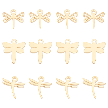 304 Stainless Steel Charms, Laser Cut, Dragonfly, Golden, 18pcs/box