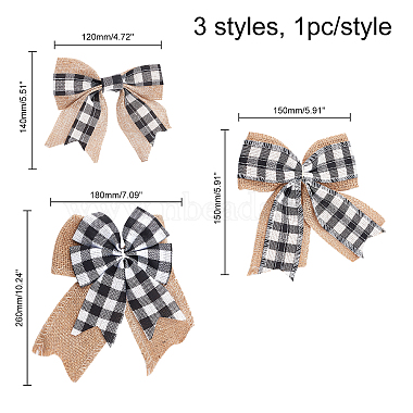 CHGCRAFT 3Pcs 3 Style Big Bowknot Polyester Imitation Linen Ornament Accessories(DIY-CA0002-61)-2