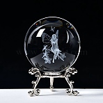 Carving Crystal Ball, Glass Sphere Decoration, with Platinum Tone Alloy Stand, Clear, Fairy, 60mm(PW-WG57829-07)