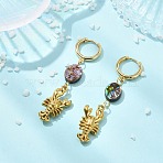 Ocean 304 Stainless Steel and Paua Shell Dangle Earrings, with Brass Huggie Hoop Earrings, Golden, Lobster, 55mm(EJEW-JE07109-01)