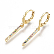 Brass Micro Pave Cubic Zirconia(Random Mixed Color) Dangle Hoop Earrings, Rectangle, Golden, 31mm, Pin: 0.7mm(EJEW-S201-74)