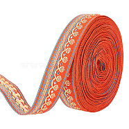 12.5 Yards Polyester Ribbon, Jacquard Ribbon, Tyrolean Ribbon, Floral Pattern, Orange Red, 20x0.5mm(OCOR-FG0001-54C)