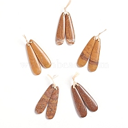Natural Larderite Shoushan Tianhuang Stone Pendants, for Jewelry Making, Teardrop, 45~45.5x12~12.5x4~4.5mm, Hole: 1mm(X-G-G827-03F)