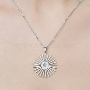 201 Stainless Steel Sun Pendant Necklace, Stainless Steel Color, 17.72 inch(45cm)(NJEW-OY002-11)
