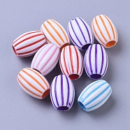 Plastic Striped Beads, Large Hole Beads, Oval, for Jewelry Making, Mixed Color, 15x10.3mm, Hole: 4.8mm(OPDL-TAC0001-02)