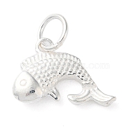 925 Sterling Silver Fish Charms with Jump Rings, Silver, 10x14.5x2.5mm, Hole: 4mm(STER-E071-01S-05)
