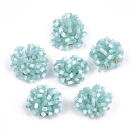 Glass Seed Beads Cabochons, with Iron Sieve Findings, Light Gold, Pale Turquoise, 18~21x12~14mm(FIND-T044-21B)