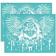 Self-Adhesive Silk Screen Printing Stencil, for Painting on Wood, DIY Decoration T-Shirt Fabric, Turquoise, Skull, 280x220mm(DIY-WH0338-168)