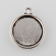 Tibetan Style Antique Silver Alloy Flat Round Pendant Cabochon Settings, Cadmium Free & Lead Free, Tray: 14mm, 20x17x2mm, Hole: 1.5mm(X-TIBEP-M022-28AS)