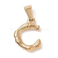 304 Stainless Steel Pendants, Bamboo Style, Letter, Golden Color, Letter.C, 18x13.6x3.7mm, Hole: 7x4mm(STAS-F235-01G-C)