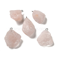 Raw Rough Natural Rose Quartz Pendants, Nuggets Charms, with Platinum Plated Iron Loops, 21~34.5x15~25.5x10~17mm, Hole: 2mm(G-A028-01D)