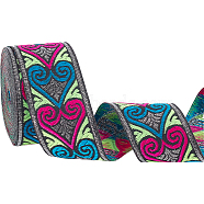 7M Flat Embroidery Polyester Ribbons, Jacquard Ribbon, Heart, 1-5/8 inch(40mm), about 7.66 Yards(7m)/Roll(OCOR-WH0003-011B)