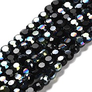 Electroplate Glass Beads Strands, Half Rainbow Plated, Faceted, Flat Round, Black, 4x3mm, Hole: 4x3mm, about 95pcs/strand, 14 inch(X-EGLA-A002-4mm-H25)