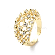 Rack Plating Brass Micro Pave Cubic Zirconia Open Cuff Rings, Cadmium Free & Lead Free, Long-Lasting Plated, Real 18K Gold Plated, US Size 7 3/4(17.9mm)(RJEW-C076-05G)