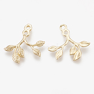 Brass Charms, Real 18K Gold Plated, Leafy Branches, 14.5x13.5x1.5mm, Hole: 1.2mm(KK-S348-036)