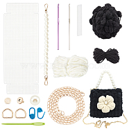 DIY Purse Weaving Kits, including Chunky Yarn, Magnetic Clasp, Mesh Sheet, Crochet Needle, Black, 16x17~18x6cm(DIY-WH0304-727B)