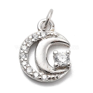 925 Sterling Silver Micro Pave Clear Cubic Zirconia Crescent Moon Charms, with 925 Stamp and Jump Rings, Silver, 11x8.5x2.5mm, Hole: 2.7mm(STER-S009-04S)