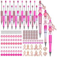 DIY Breast Cancer Awareness Theme Beadable Pen Making Kit, Including Alloy Enamel Ribbon Pendant, Wood & Glass European Beads, ABS Plastic Ball-Point Pen, Pink, 162Pcs/box(DIY-SZ0010-01)