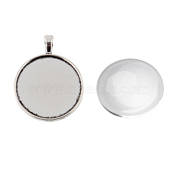 Pendant Making Sets, with Alloy Pendant Cabochon Settings and Glass Cabochons, Flat Round, Antique Silver, 42x33x2mm, Hole: 3.5x6mm(DIY-X0289-023AS)
