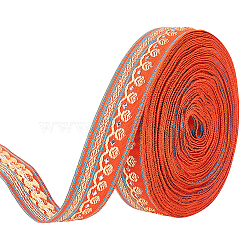 12.5 Yards Polyester Ribbon, Jacquard Ribbon, Tyrolean Ribbon, Floral Pattern, Orange Red, 20x0.5mm(OCOR-FG0001-54C)