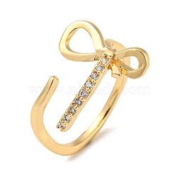 Brass with Cubic Zirconia Open Cuff Rings, Bowkont, Golden, US Size 8(18.1mm)(RJEW-B052-02G)
