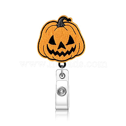 Halloween Theme Wool Felt Clip-On Retractable Badge Holders, Tag Card Holders, Badge Reel, Pumpkin, 85mm(HAWE-PW0001-179G)